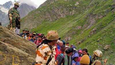 Amarnath Yatra halted again after landslide blocks highway near Jammu. (ANI) Amarnath Yatra halted again after landslide blocks highway near Jammu. (ANI)