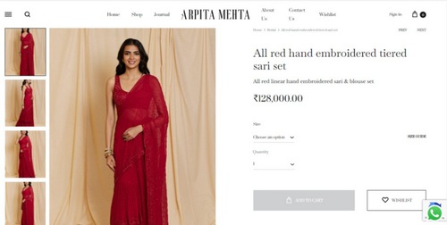 Ananya Panday's red saree by Arpita Mehta&nbsp; (arpitamehtaofficial.com)