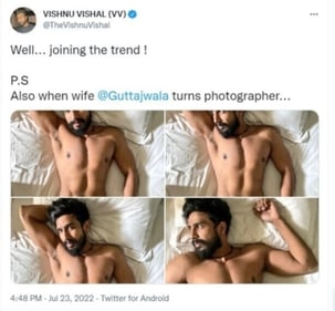 Vishnu Vishal posted several nude pictures of himself.