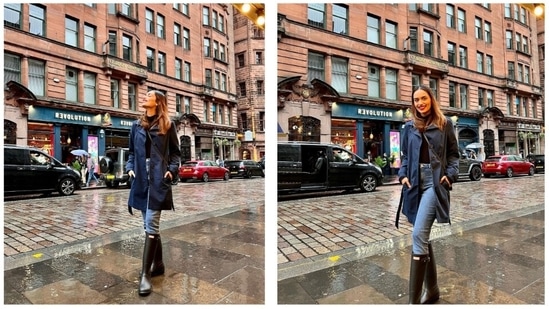 Manushi Chhillar is having a gala time in the United Kingdom and is making sure to take her fans on a stroll through her lens. As the mercury hits record high in several parts of the UK, the temperature is fairly low in Glasgow, a city in Scotland she is currently exploring. She was seen hitting the streets in a trench coat and boots.(Instagram/@manushi_chhillar)