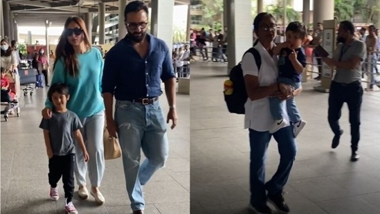 Saif Ali Khan, Kareena Kapoor, Taimur Ali Khan and Jehangir Ali Khan returned to Mumbai. Saif Ali Khan, Kareena Kapoor, Taimur Ali Khan and Jehangir Ali Khan returned to Mumbai.