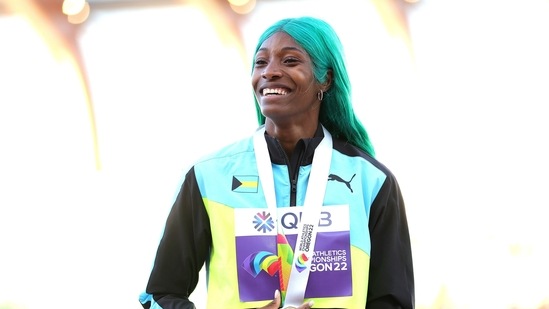 Gold medalist Shaunae Miller-Uibo of Team Bahamas poses during the medal ceremony for the Women's 400m Final on day eight of the World Athletics Championships. (AFP)