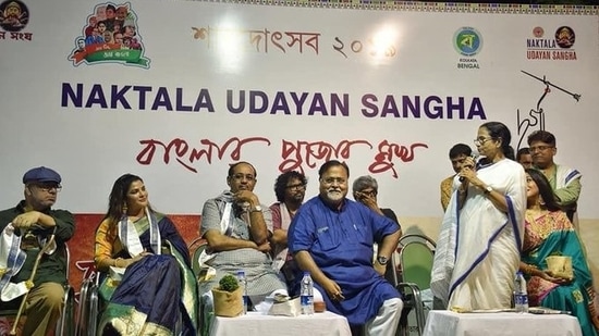 Bengal BJP leader Suvendu Adhikari posted purported photos of Arpita Mukherjee with chief minister Mamata Banerjee. Bengal BJP leader Suvendu Adhikari posted purported photos of Arpita Mukherjee with chief minister Mamata Banerjee. 