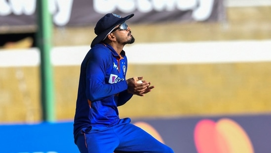 Shreyas Iyer of India takes the catch to dismiss Brandon King of West Indies during the 1st ODI match between West Indies and India at Queens Park Oval(AFP) Shreyas Iyer of India takes the catch to dismiss Brandon King of West Indies during the 1st ODI match between West Indies and India at Queens Park Oval(AFP)