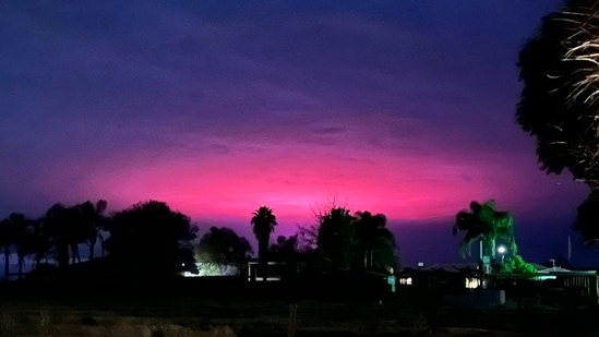 A pink-coloured glow from a cannabis plant in an Australian town turned the cloudy sky pink.( Twitter)