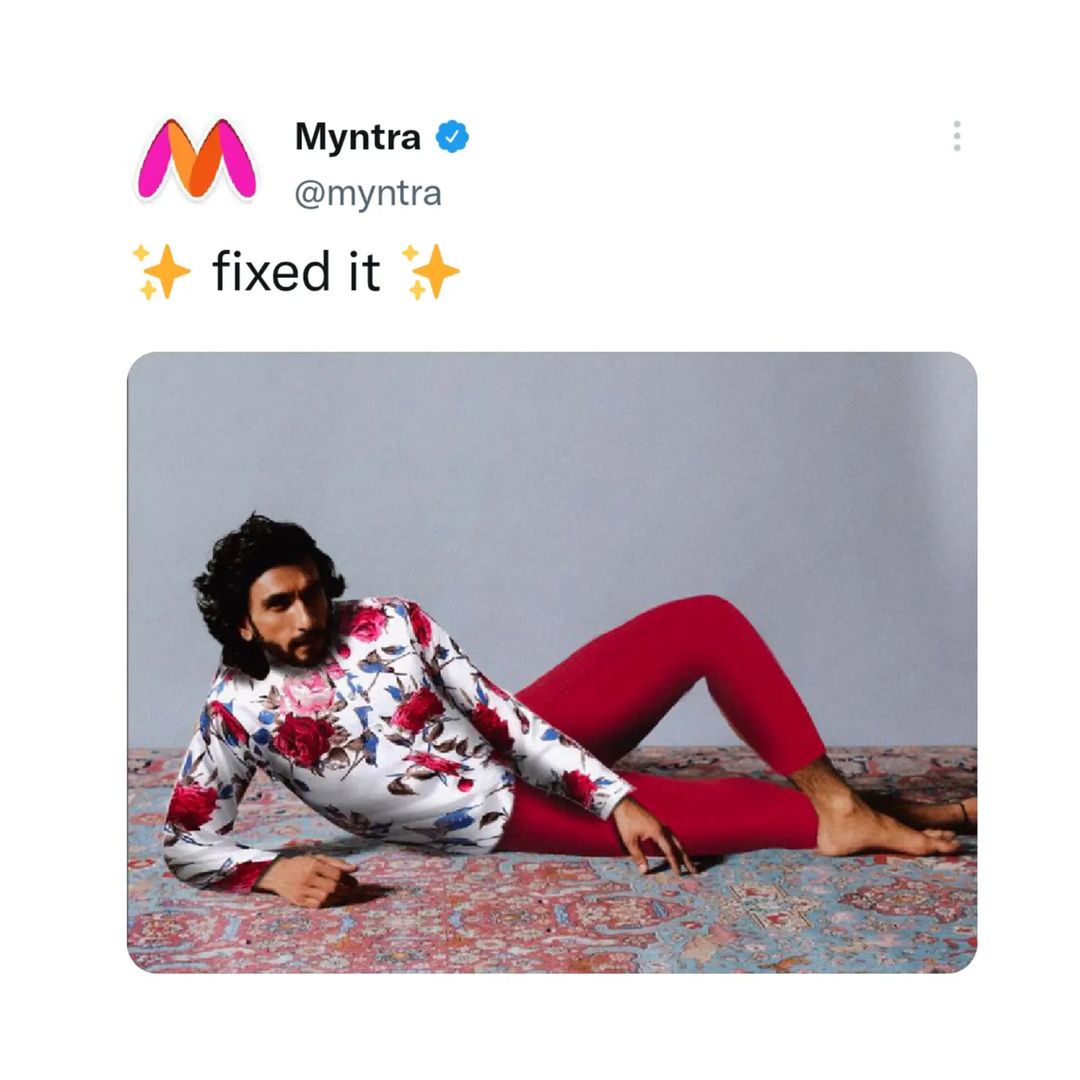 Ranveer Singh's nude photo from a magazine cover shoot was edited and shared by Myntra.