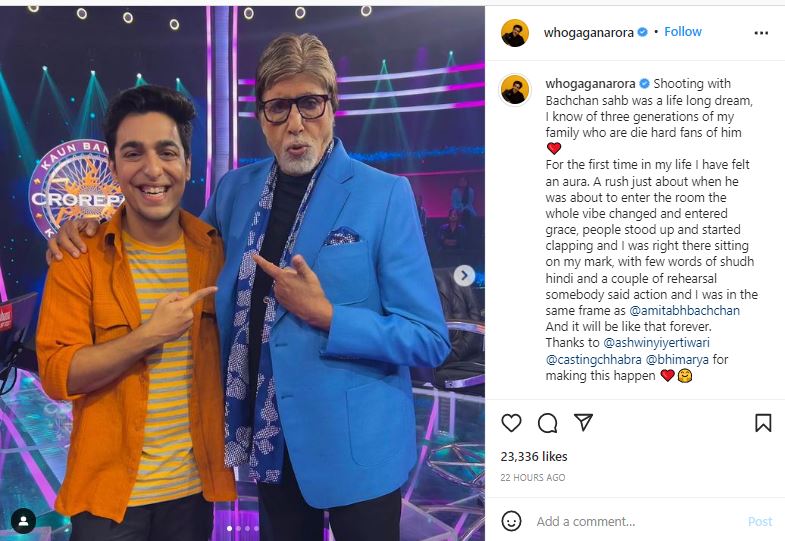Gagan had shared a bunch of pictures and a clip on Instagram from KBC sets also featuring Amitabh.