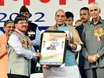Defence minister Rajnath Singh being felicitated at the commemoration ceremony of the 'Kargil Vijay Diwas', in Jammu on Sunday. Defence minister Rajnath Singh being felicitated at the commemoration ceremony of the 'Kargil Vijay Diwas', in Jammu on Sunday. 