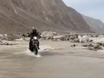 The Indian Army bike rally reached Nubra Valley cruising through the tough terrain of Ladakh.(ANI ) The Indian Army bike rally reached Nubra Valley cruising through the tough terrain of Ladakh.(ANI )