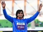 Silver medalist Neeraj Chopra of India during the medal ceremony. (Getty) Silver medalist Neeraj Chopra of India during the medal ceremony. (Getty)