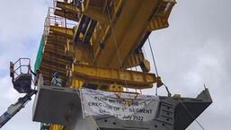 The segment weighing 46 tonnes was lifted and erected at 11 metres height between proposed stations number 1 and 2 which will give a further boost to the ongoing work of 23km elevated Hinjewadi-Shivajinagar Pune Metro Line 3. (HT PHOTO)