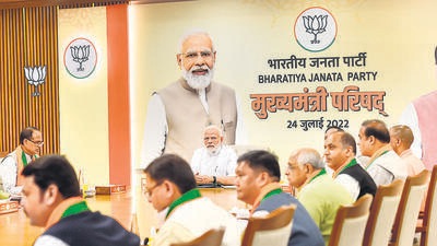 New Delhi: Prime Minister Narendra Modi during the Mukhyamantri Parishad meeting, at BJP headquarters in New Delhi, Sunday, July 24, 2022. (PTI Photo/Kamal Singh)(PTI07_24_2022_000079B) (PTI)