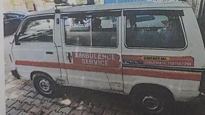 The ambulance in which three persons were smuggling opium. One person was posing as patient and lying on a stretcher. On checking, cops found that 8kg opium was hidden in a pillow on which the fake patient lay. (HT Photo)