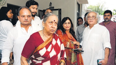 New Delhi, July 24 (ANI): Opposition's Vice-Presidential candidate Margaret Alva after meeting with Congress leaders, at NCP office, in New Delhi on Sunday. (ANI Photo) (Amlan Paliwal) New Delhi, July 24 (ANI): Opposition's Vice-Presidential candidate Margaret Alva after meeting with Congress leaders, at NCP office, in New Delhi on Sunday. (ANI Photo) (Amlan Paliwal)