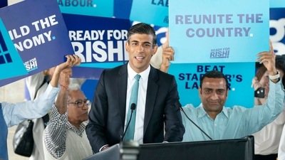 Former Treasury chief Rishi Sunak, delivers a speech in Grantham, England. (AP) Former Treasury chief Rishi Sunak, delivers a speech in Grantham, England. (AP)