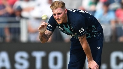 Ben Stokes looks at the ball after bowling during his final ODI appearance (AFP) Ben Stokes looks at the ball after bowling during his final ODI appearance (AFP)
