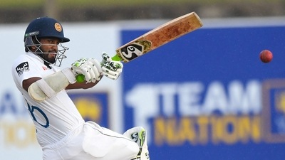 SL vs PAK Live Score: Dimuth Karunaratne in action for Sri Lanka. (AFP)