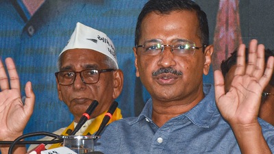 Surat: Delhi Chief Minister and AAP Convener Arvind Kejriwal addresses media during a press conference ahead of Gujarat Assembly polls, in Surat, Thursday, July 21, 2022.&nbsp; (PTI)