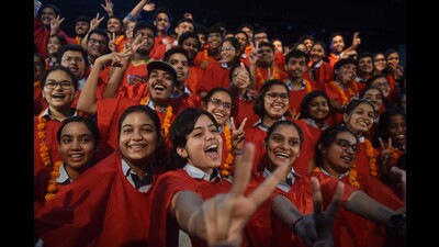 Students celebrating their success in ISC (Class 12) exams in Lucknow on Sunday. (Deepak Gupta/HT photo) Students celebrating their success in ISC (Class 12) exams in Lucknow on Sunday. (Deepak Gupta/HT photo)