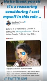 A glimpse of Kangana's post. A glimpse of Kangana's post.