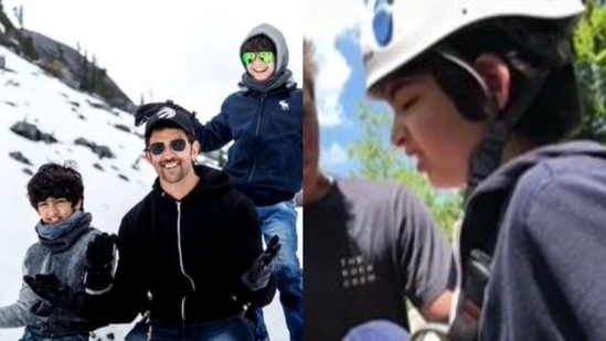 Hrithik Roshan with his sons Hrehaan Roshan and Hridhaan Roshan.