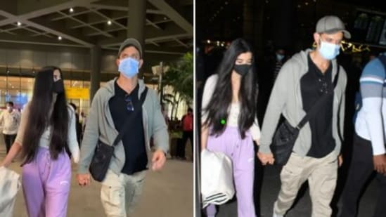 Saba Azad and Hrithik Roshan spotted at the Mumbai airport.