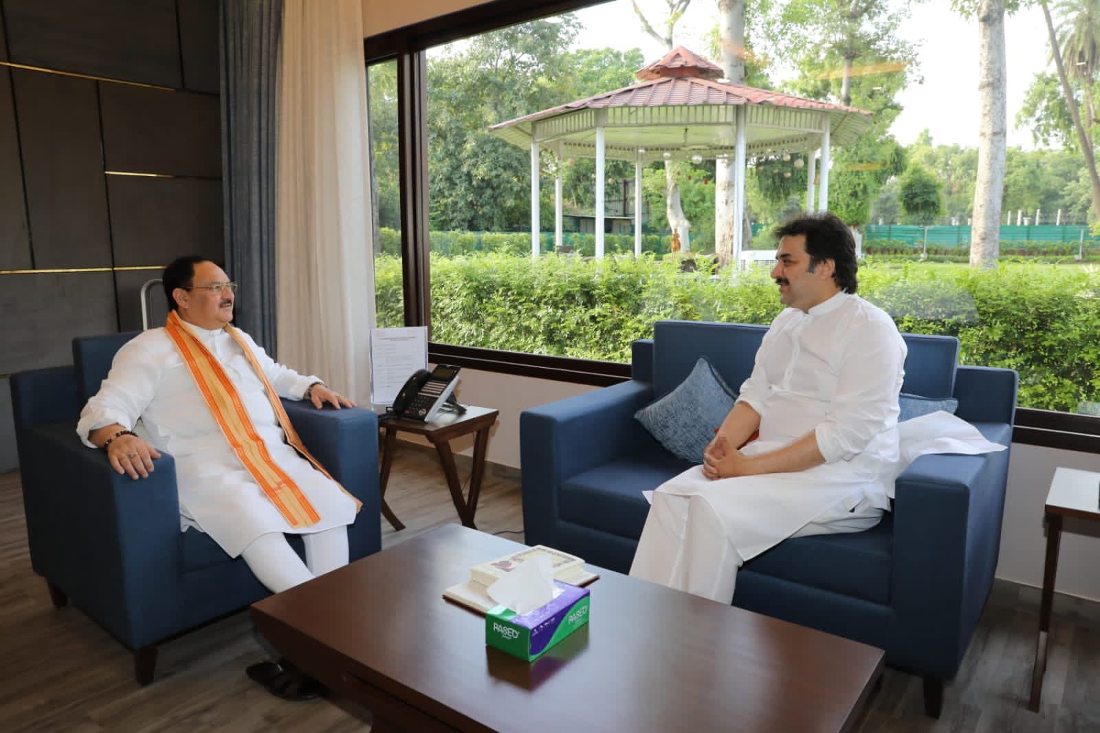 BJP president JP Nadda with Kuldeep Bishnoi. (Twitter@bishnoikuldeep) BJP president JP Nadda with Kuldeep Bishnoi. (Twitter@bishnoikuldeep)