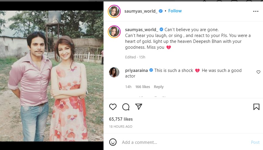 Saumya Tandon remembers Deepesh Bhan. Saumya Tandon remembers Deepesh Bhan.