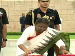 President-elect Droupadi Murmu at Rajghat in New Delhi ahead of swearing-in. (ANI) President-elect Droupadi Murmu at Rajghat in New Delhi ahead of swearing-in. (ANI)