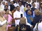 Prime minister Narendra Modi greeting outgoing president Ram Nath Kovind (Credit: Twitter/@iAnkurSingh)