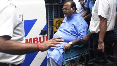 West Bengal minister Partha Chatterjee (in wheelchair) was shifted out of Kolkata’s SSKM hospital to AIIMS via an air ambulance on orders of the Calcutta High Court. (PTI) West Bengal minister Partha Chatterjee (in wheelchair) was shifted out of Kolkata’s SSKM hospital to AIIMS via an air ambulance on orders of the Calcutta High Court. (PTI)