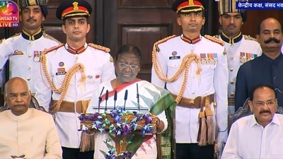 President Droupadi Murmu makes her first address in the Central Hall of Parliament. President Droupadi Murmu makes her first address in the Central Hall of Parliament. 