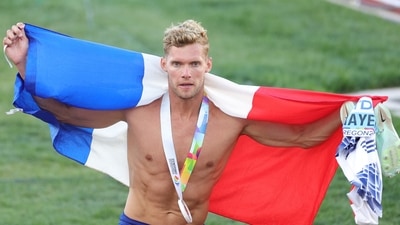 Kevin Mayer of Team France celebrates after winning gold in the Men's Decathlon on day ten of the World Athletics Championships. (AFP) Kevin Mayer of Team France celebrates after winning gold in the Men's Decathlon on day ten of the World Athletics Championships. (AFP)