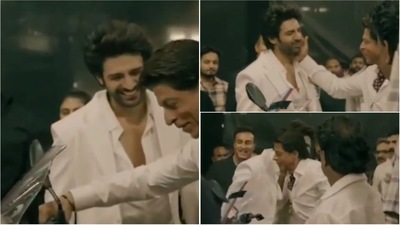 Shah Rukh Khan and Kartik Aaryan ran into each other at a recent event. Shah Rukh Khan and Kartik Aaryan ran into each other at a recent event.