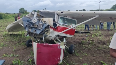 Wreckage of the trainer aircraft in Pune, Maharashtra.&nbsp; (ANI)