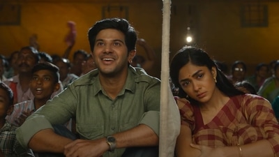 Dulquer Salmaan and Mrunal Thakur in a still from Sita Ramam trailer. Dulquer Salmaan and Mrunal Thakur in a still from Sita Ramam trailer.