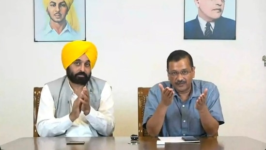 Arvind Kejriwal and Bhagwant Mann addressed a video briefing on Monday. 