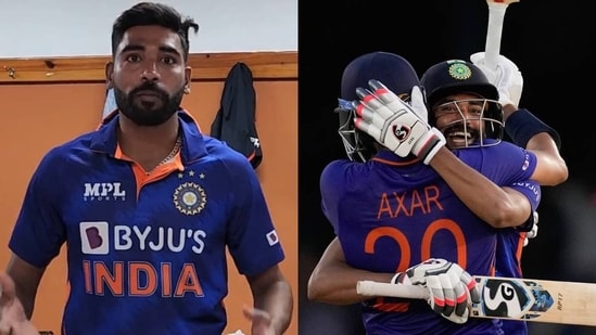 Mohammed Siraj reacts to Axar Patel's last-over heroics