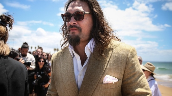 Jason Momoa at the Youth and Innovation Forum at Carcavelos beach in Oeiras, outskirts of Lisbon in June, 2022. (Photo by CARLOS COSTA / AFP)(AFP)