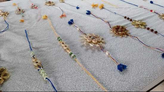 Bamboo rakhis for Rakshabandhan in Uttar Pradesh (HT photo)
