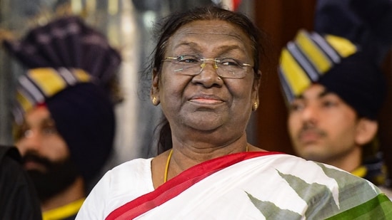 India's 15th President Droupadi Murmu during her oath ceremony in the Central Hall of Parliament, in New Delhi, Monday, July 25, 2022. (PTI Photo/Kamal Kishore)