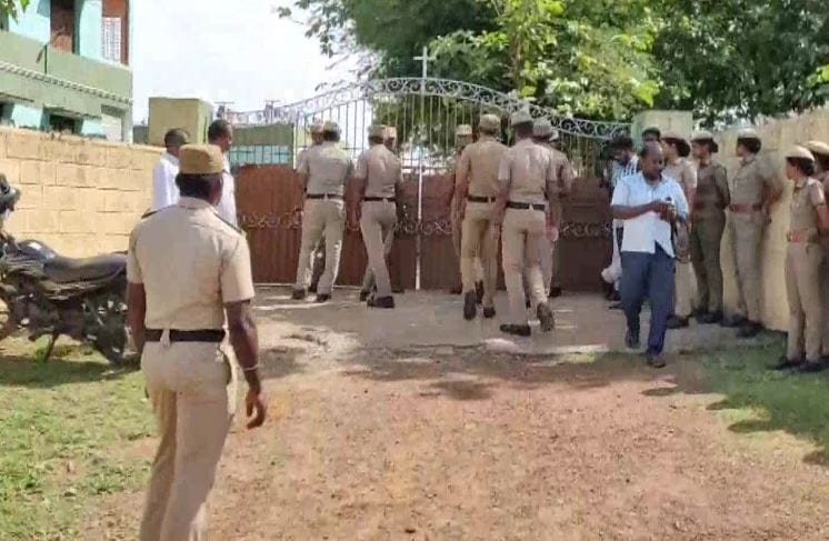 Tiruvallur: Police personnel deployed at the school premises after the incident. (ANI Twitter)