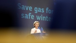 European Commission President Ursula von der Leyen speaks during a media conference at EU headquarters in Brussels.