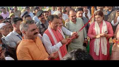 U.P. deputy CM Keshav Prasad Maurya in Aligarh on Tuesday. (HT Photo)