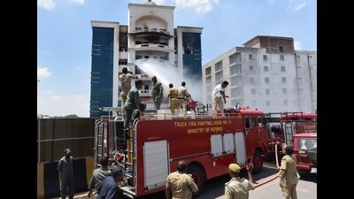 The UPAG office building on fire in Prayagraj. (HT file photo) The UPAG office building on fire in Prayagraj. (HT file photo)