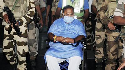 West Bengal minister Partha Chatterjee after being discharged from AIIMS Bhubaneswar, arrives at the airport, in Kolkata on Monday. (ANI)