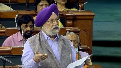Union Minister Hardeep Singh Puri speaks in Lok Sabha during the Monsoon Session of Parliament, in New Delhi. (ANI Photo/ SansadTV)