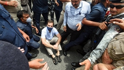 "I am not going anywhere. We wanted to go towards the President's house. But the police are not allowing us," Rahul Gandhi said. "India is a police state, Modi is a king," he alleged. (ANI)