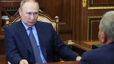 Russian President Vladimir Putin listens to Yuri Borisov, the new CEO of the Russian State Space Corporation "Roscosmos", at the Kremlin in Moscow, Russia, Tuesday, July 26, 2022. (AP) (AP) Russian President Vladimir Putin listens to Yuri Borisov, the new CEO of the Russian State Space Corporation "Roscosmos", at the Kremlin in Moscow, Russia, Tuesday, July 26, 2022. (AP) (AP)
