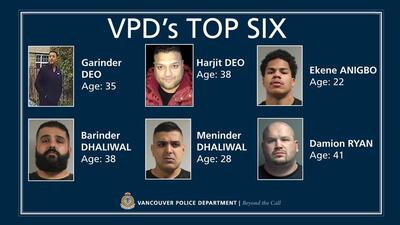 In May last year, the Vancouver Police Department (VPD) had listed Meninder Dhaliwal among its Top Six gangsters. (Credit: VPD)